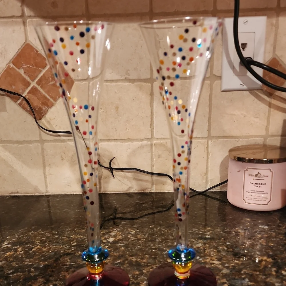 Colorful Polka Dot Champagne Flutes Set Of 2